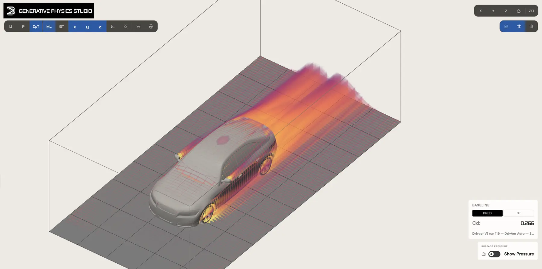 Total pressure prediction on an unseen DrivAerML geometry in Generative Physics Studio